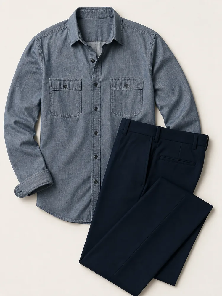 Soft formal: Chambray shirt, Trousers